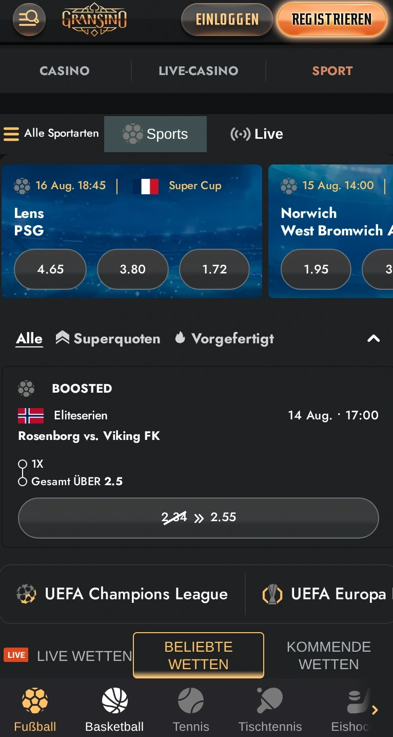 Gransino im Android- und iOS-Browser ohne Download