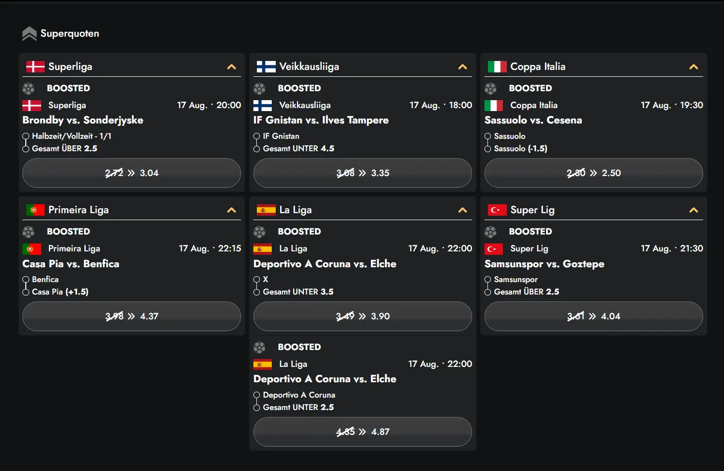 Bet Builder und Kombiwetten bei Gransino