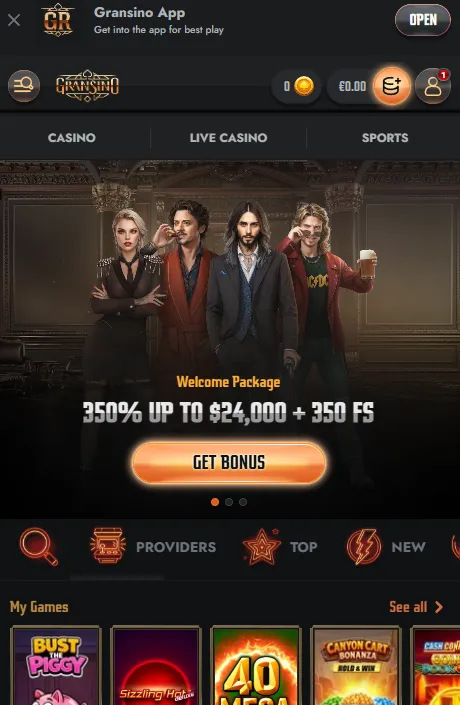 Gransino mobile browser play