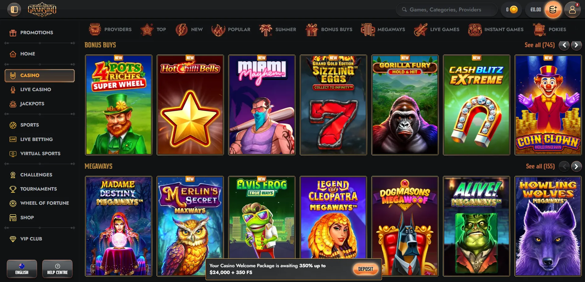 Featured Gransino casino slot games