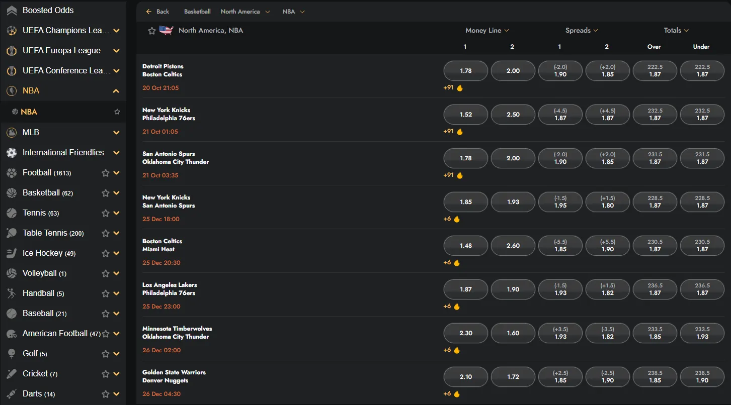Live odds and cash out betting feature