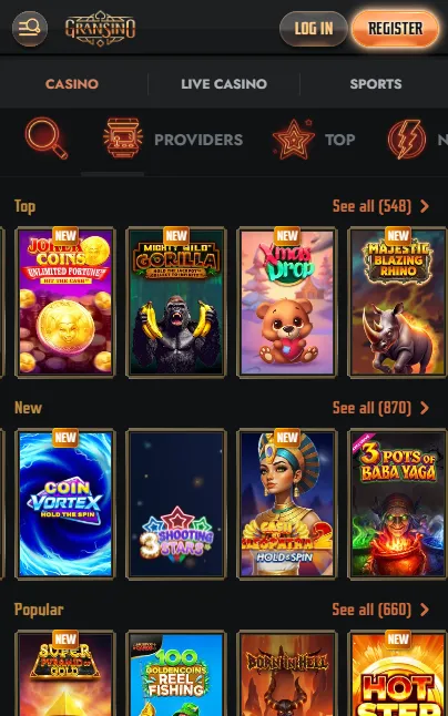 Gransino mobile browser access