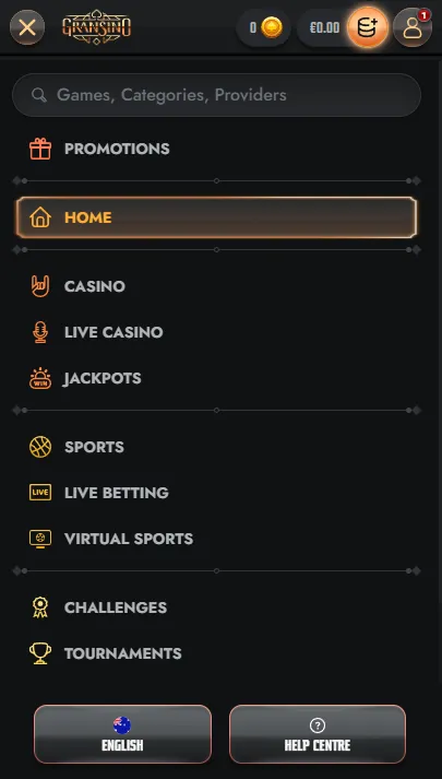 Gransino mobile account and support options
