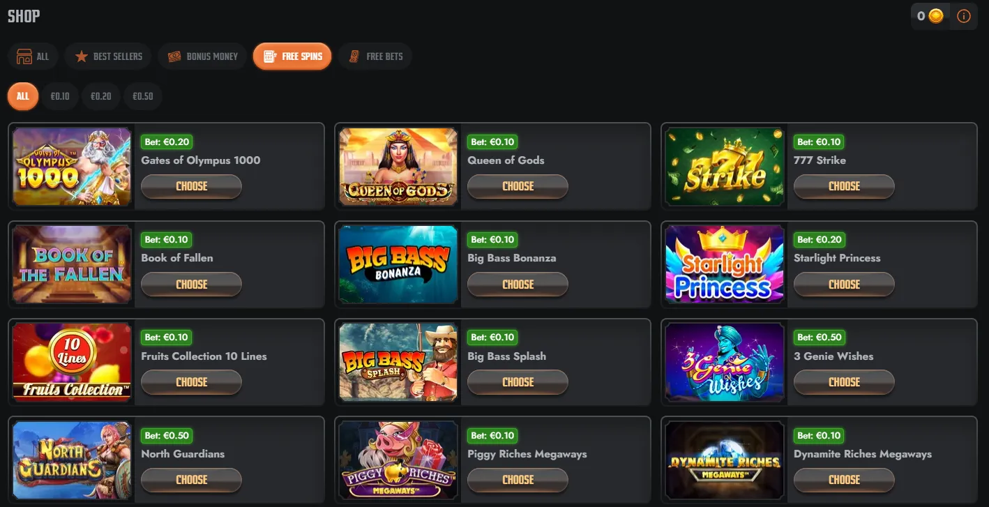 Gransino rewards and bonus information display