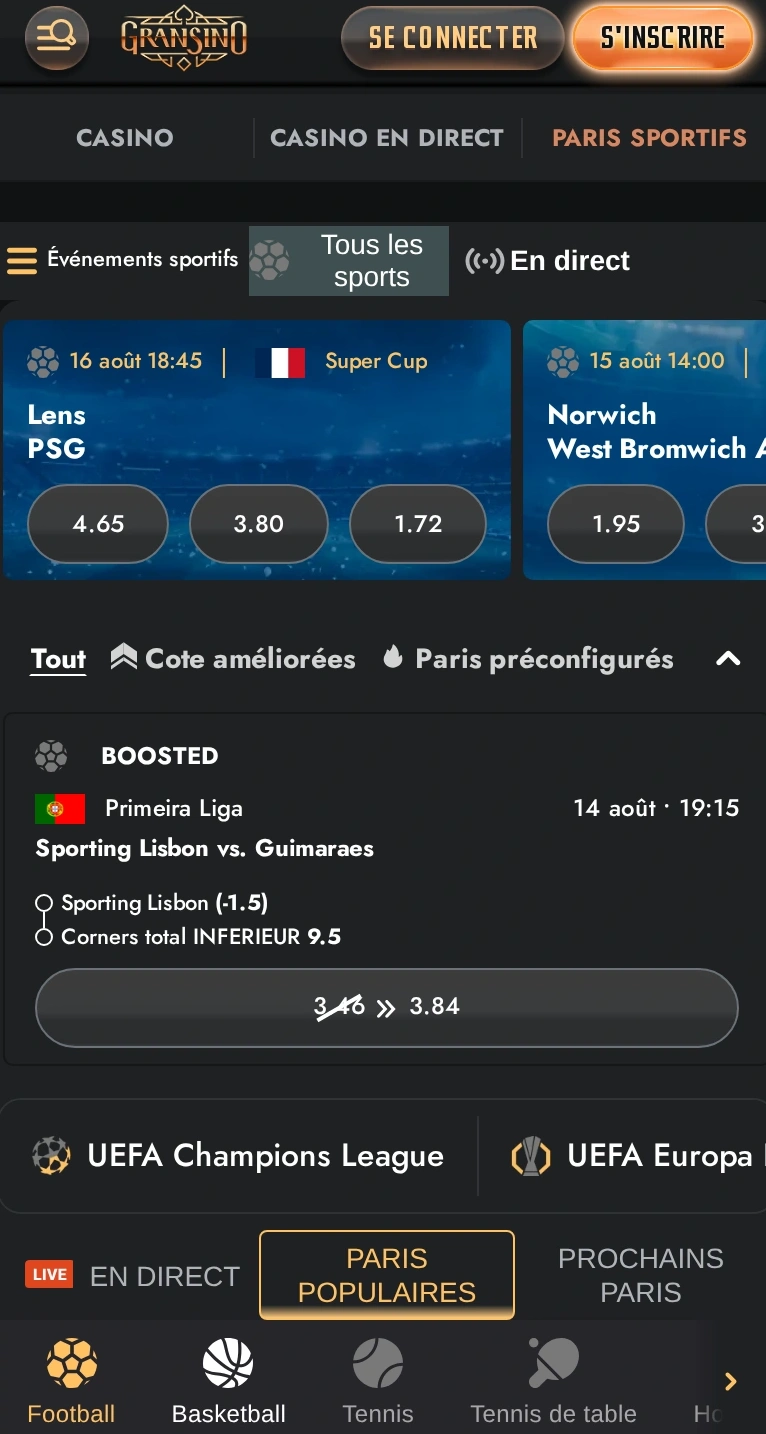 Accès Gransino dans le navigateur Android ou iOS
