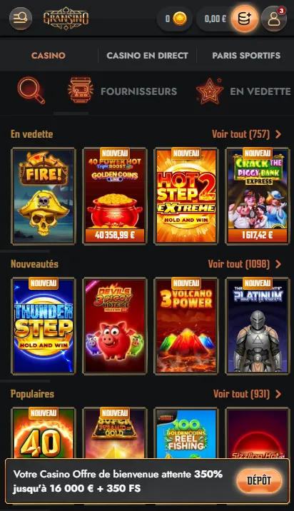 Casino Gransino sur mobile