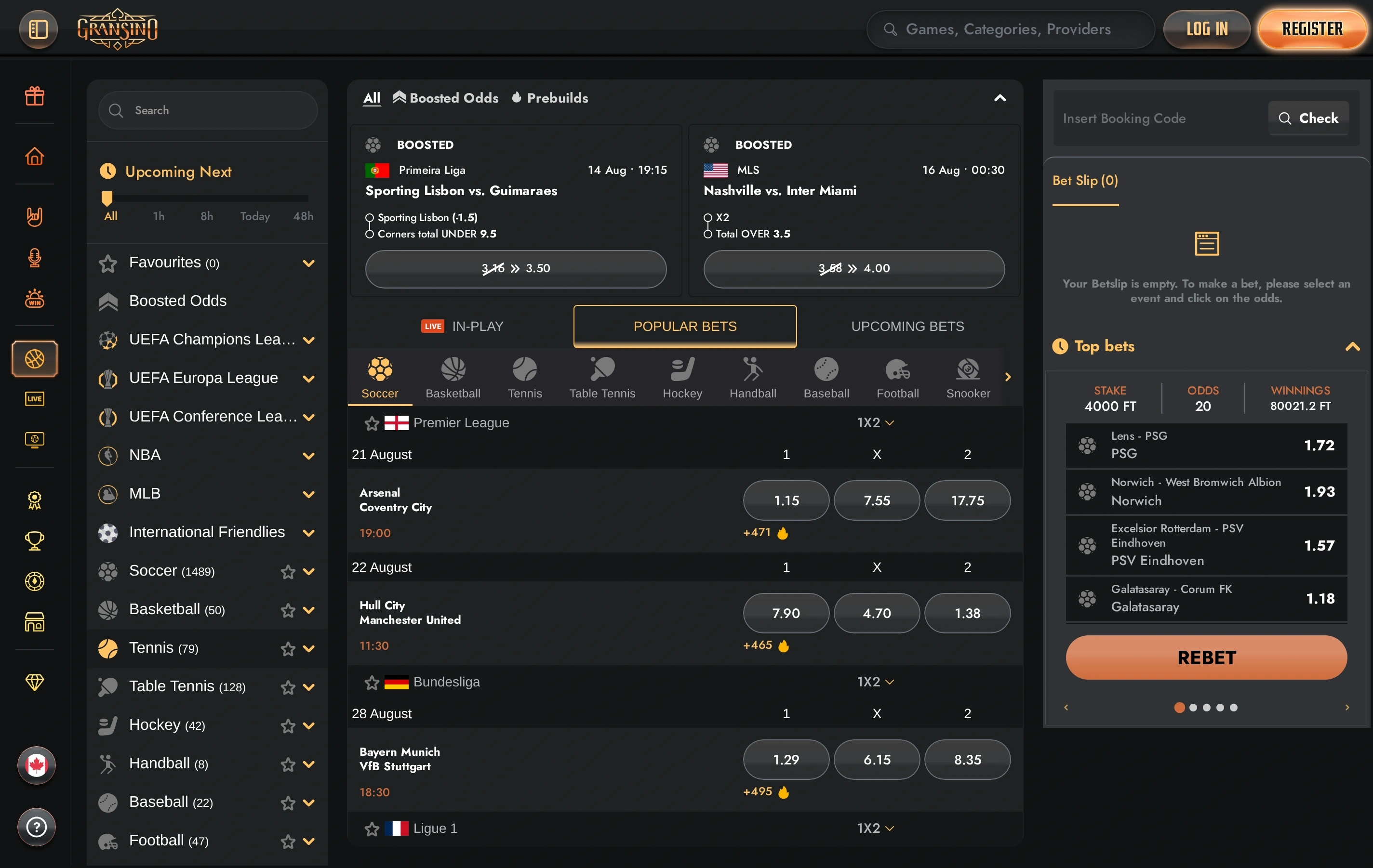 Gransino games and betting overview