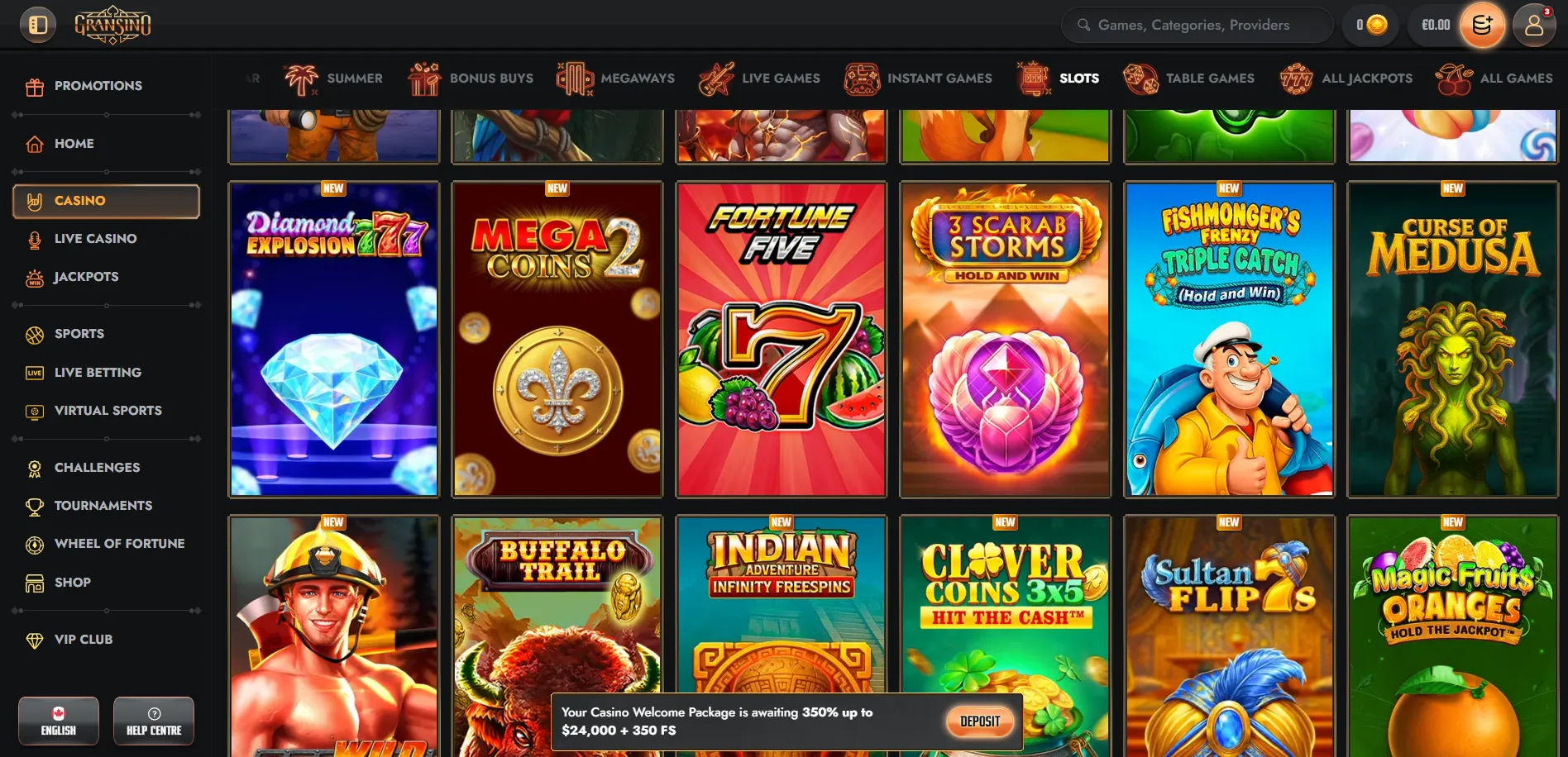 Gransino slots categories and featured games