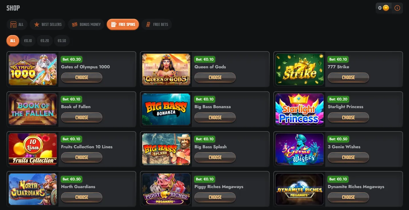 Gransino bonus and rewards display