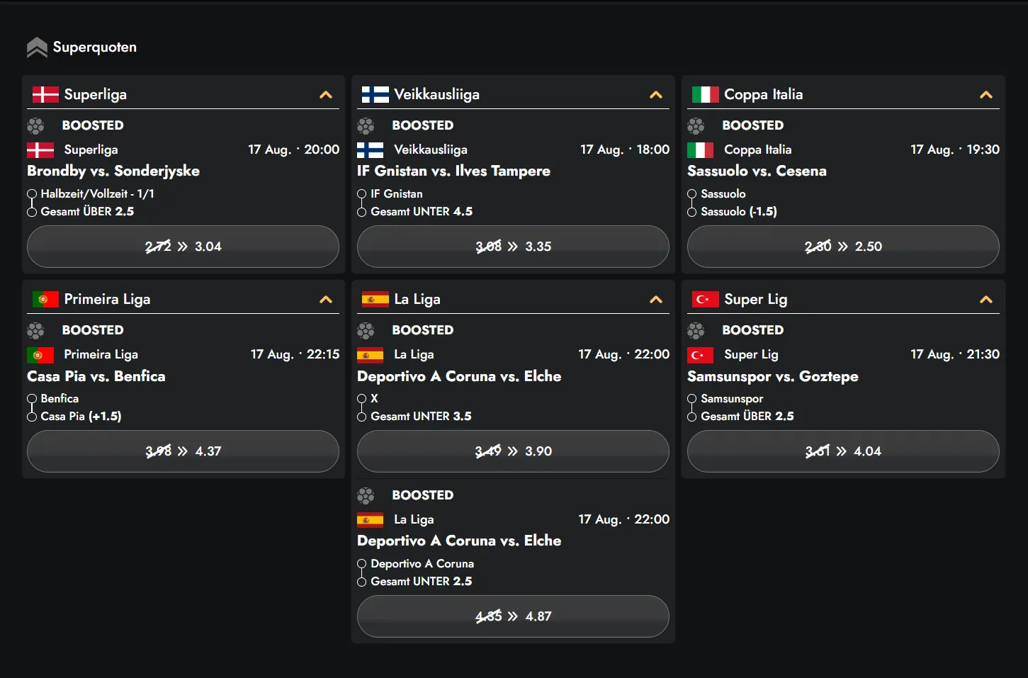Bet Builder und Kombiwetten bei Gransino