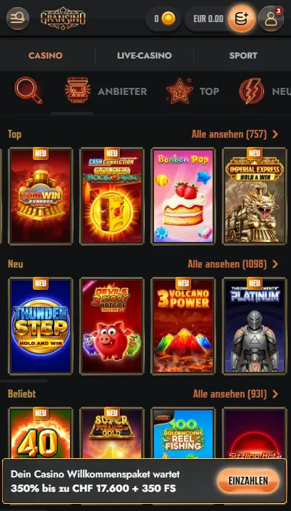 Gransino Casino im mobilen Browser spielen