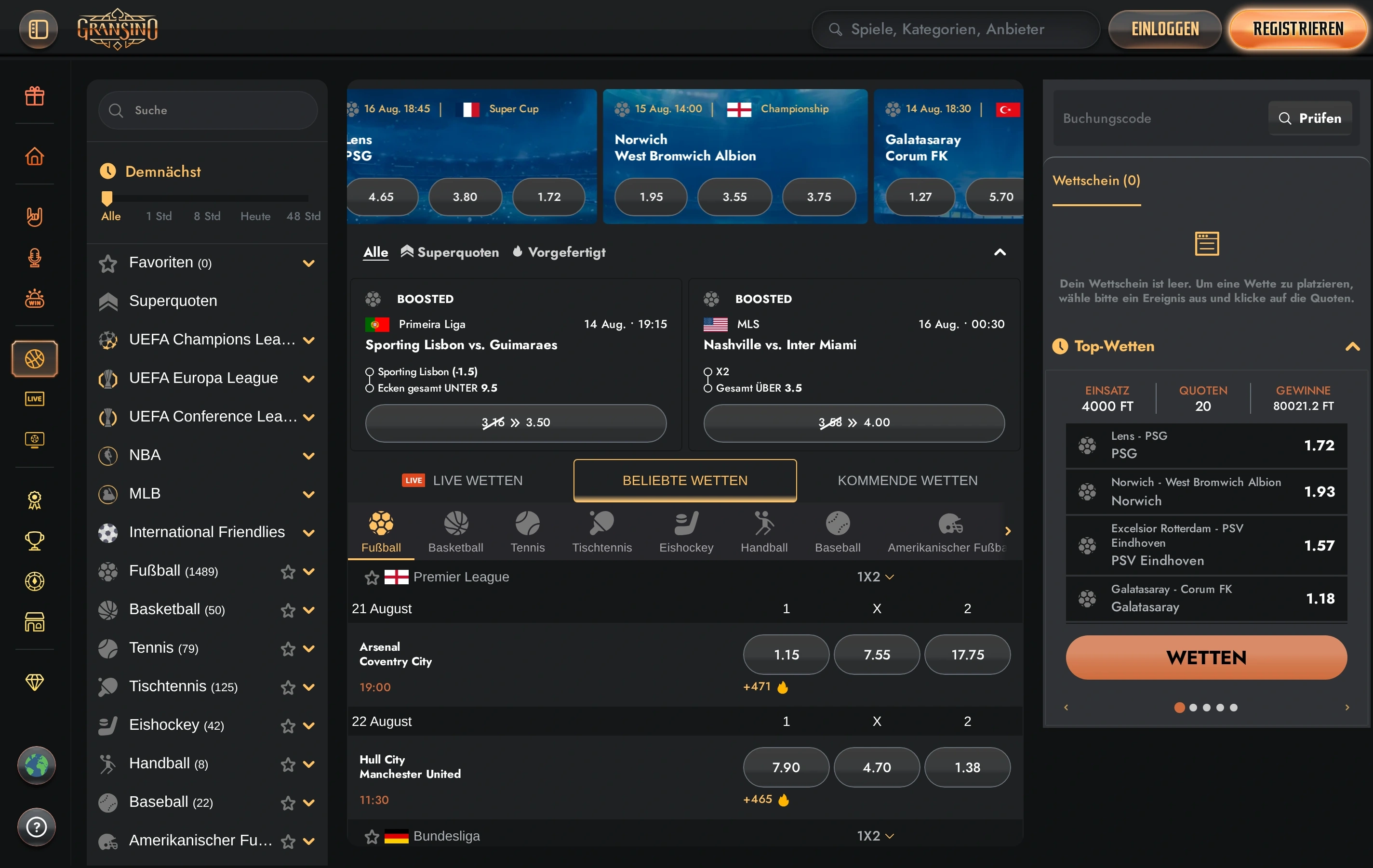 Gransino Casino und Sportwetten