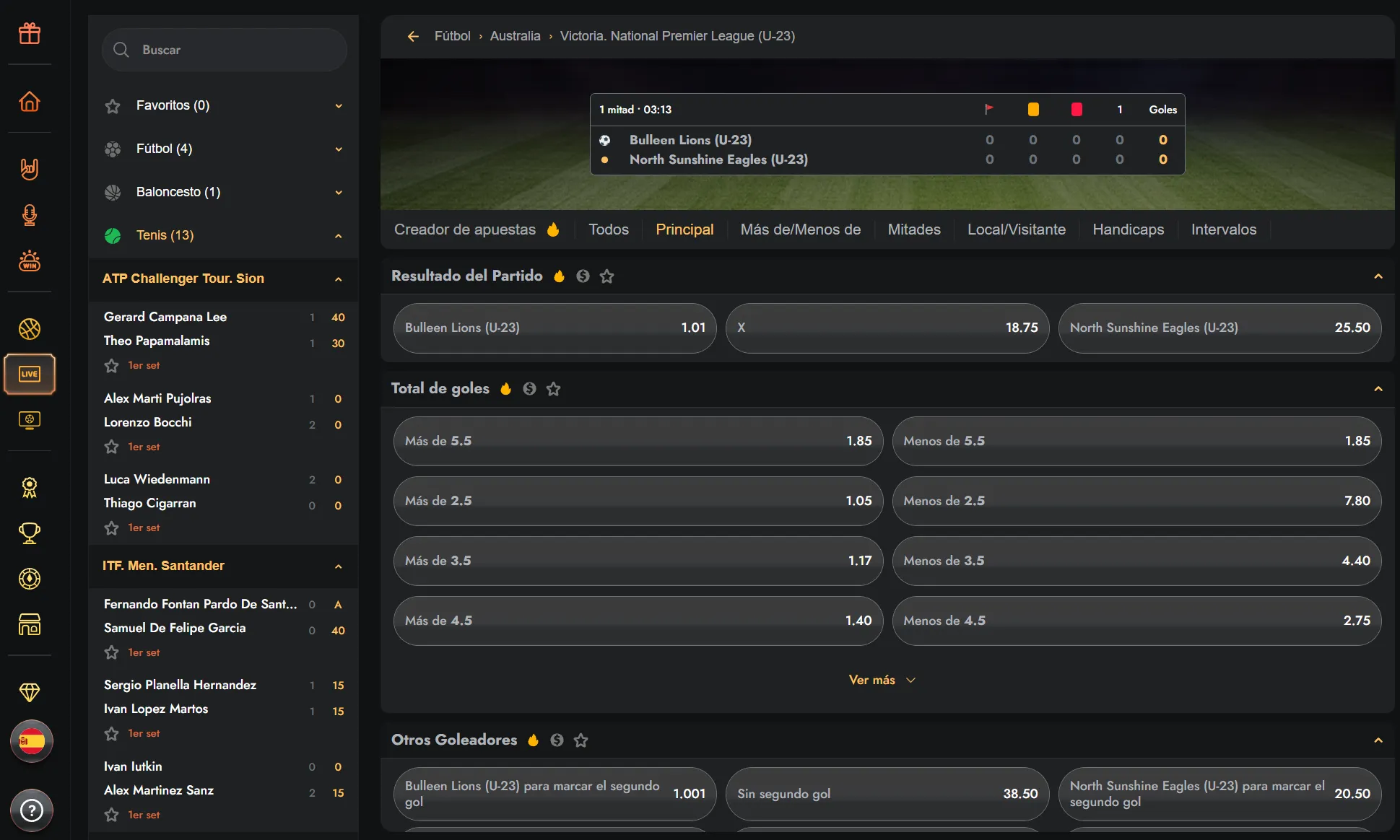 Cuotas deportivas actualizadas durante eventos en directo