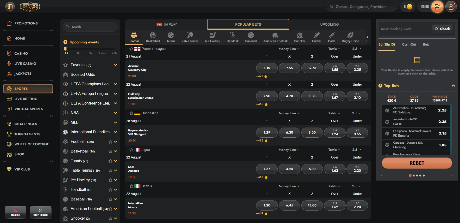 Gransino casino og sportsbetting