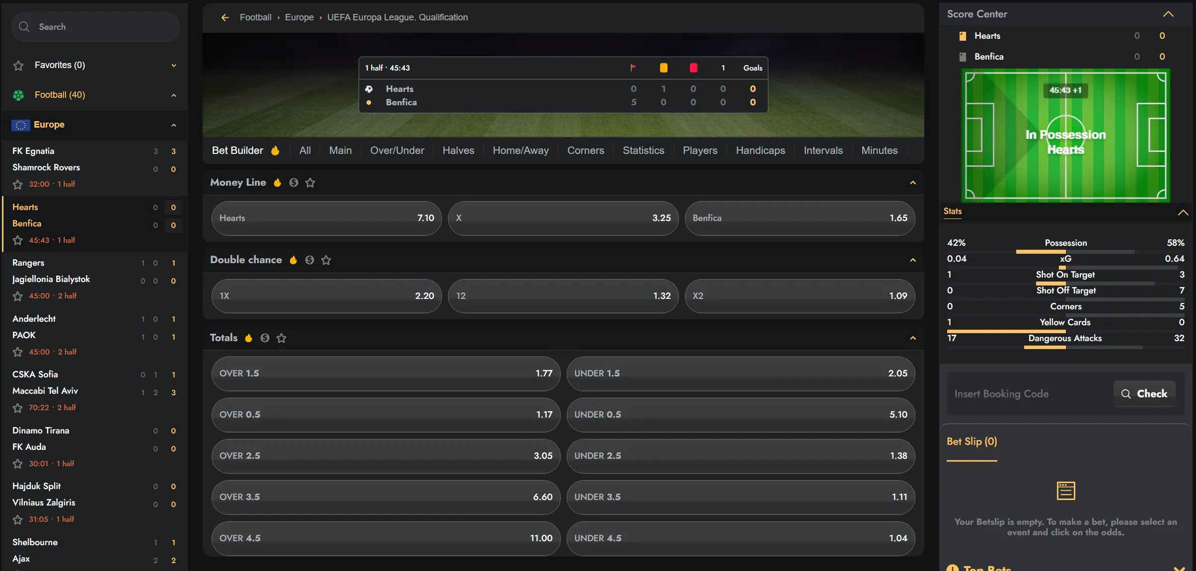 Live betting markets with changing odds display