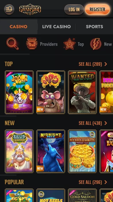 Gransino mobile casino and sportsbook