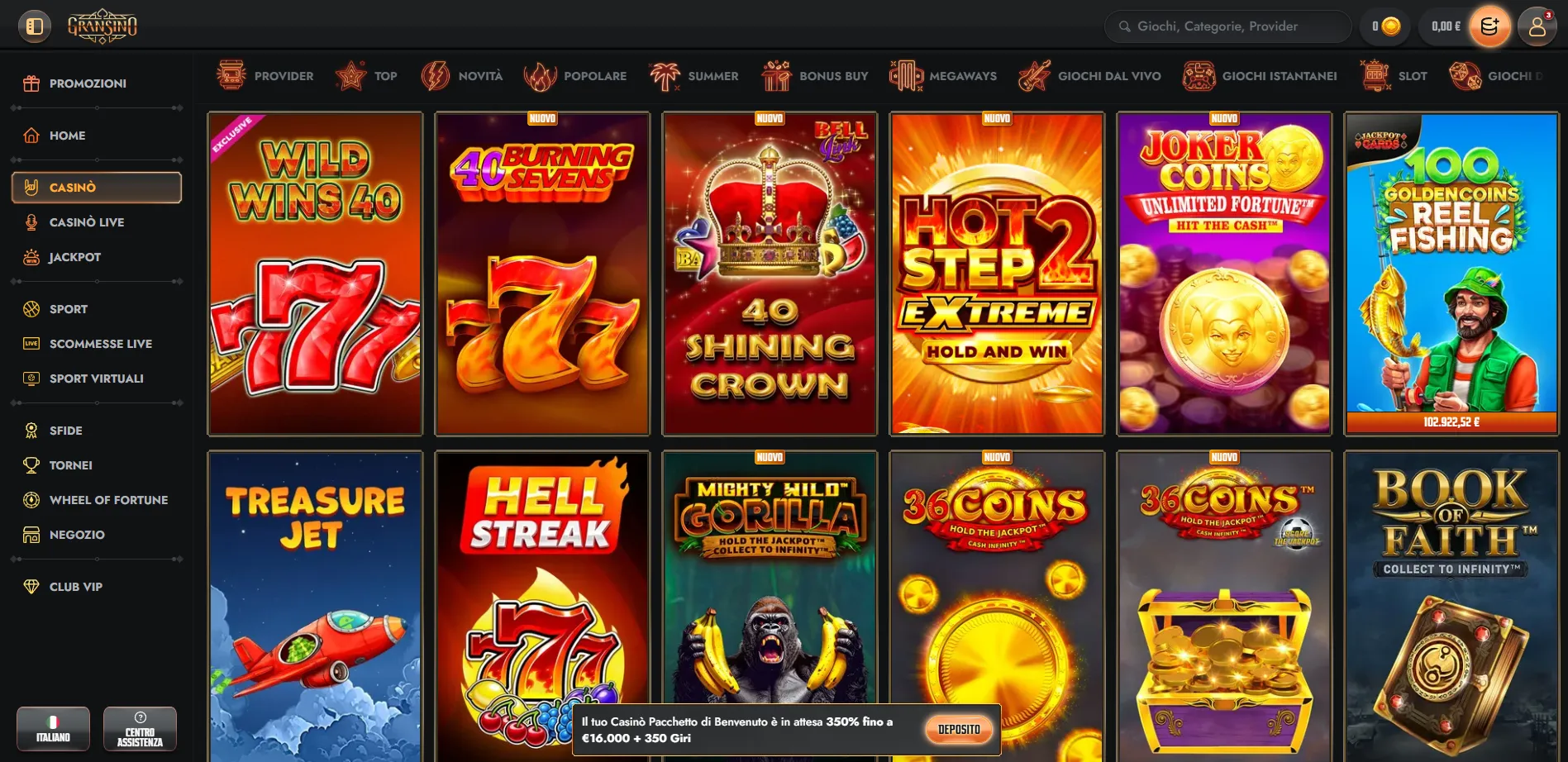 Casino Gransino con slot e giochi live