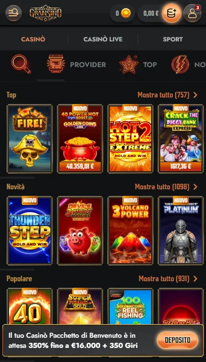 Casino Gransino su browser mobile