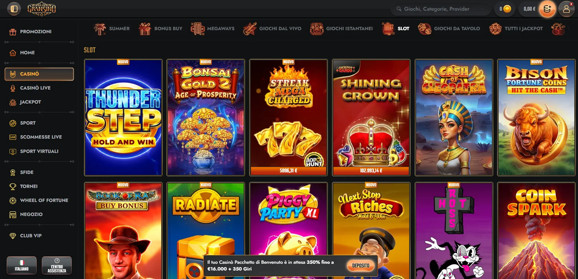 Categorie di slot e giochi casino Gransino