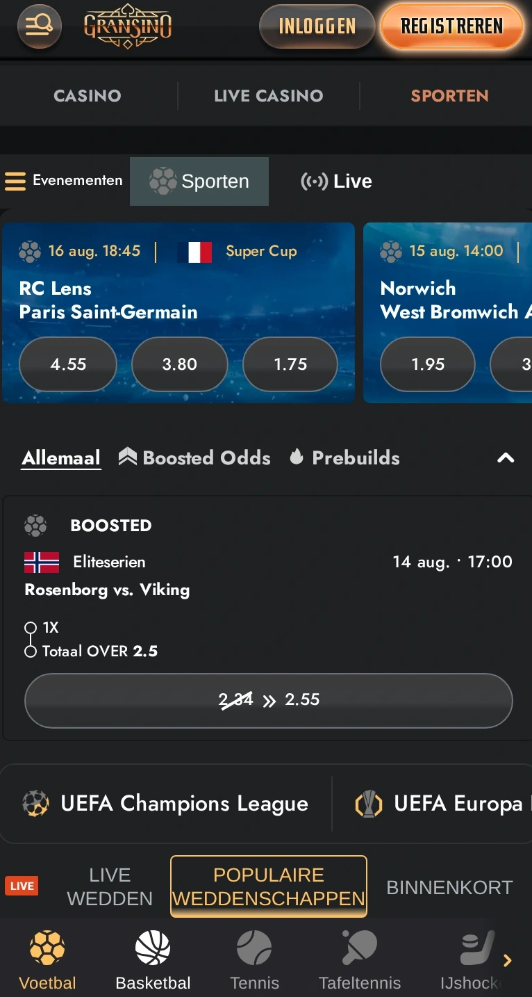 Gransino gebruiken in de mobiele browser