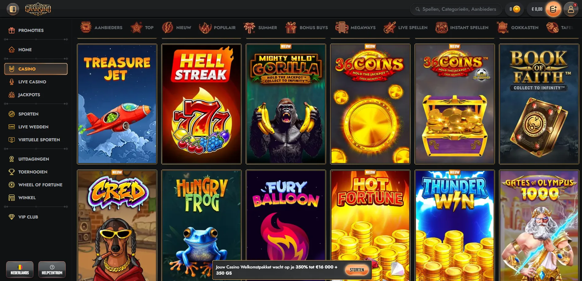 Gransino-casino met spellen en categorieën