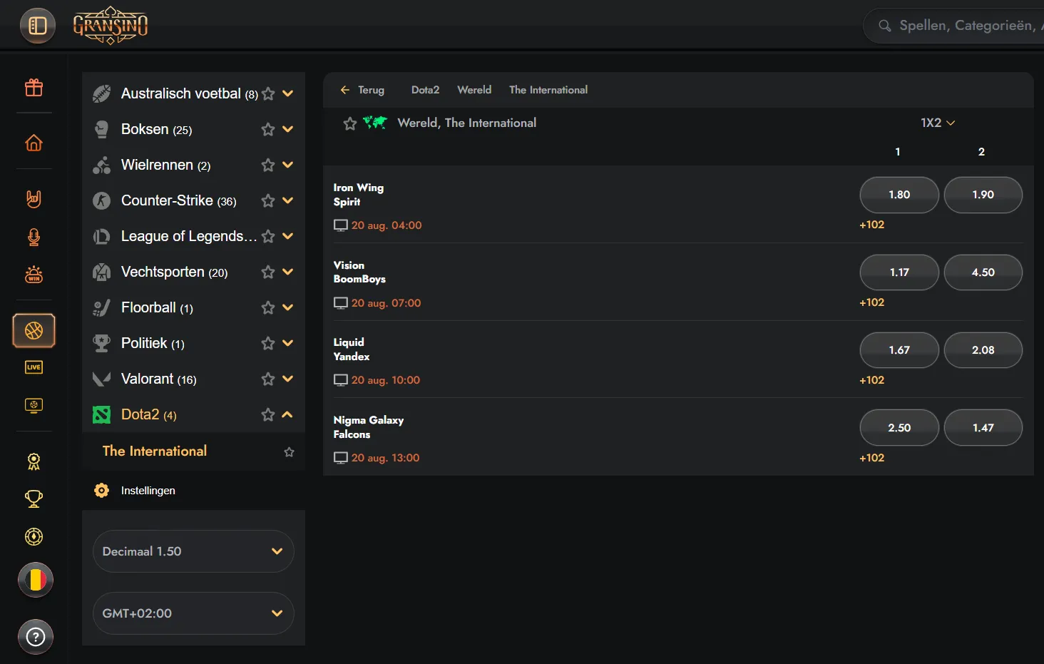 Bettingfuncties en promoties binnen Gransino Sportsbook