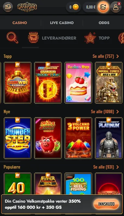 Gransino casino i mobilnettleseren