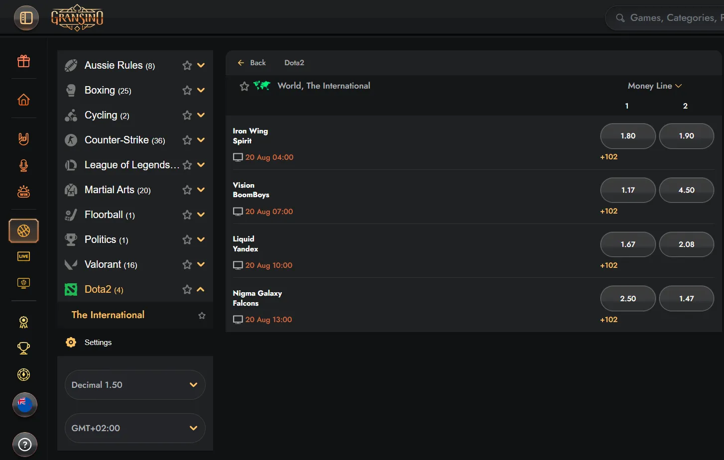 Esports and virtual sports betting selections