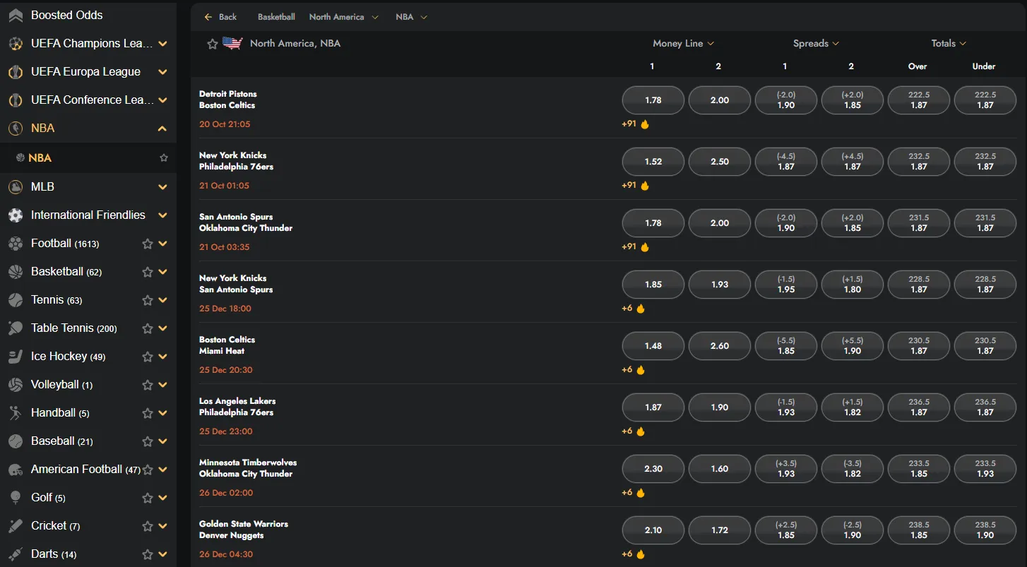 Live betting screen showing changing sportsbook odds