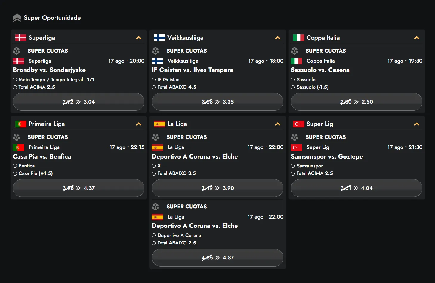 Boosted Odds em eventos selecionados no sportsbook Gransino