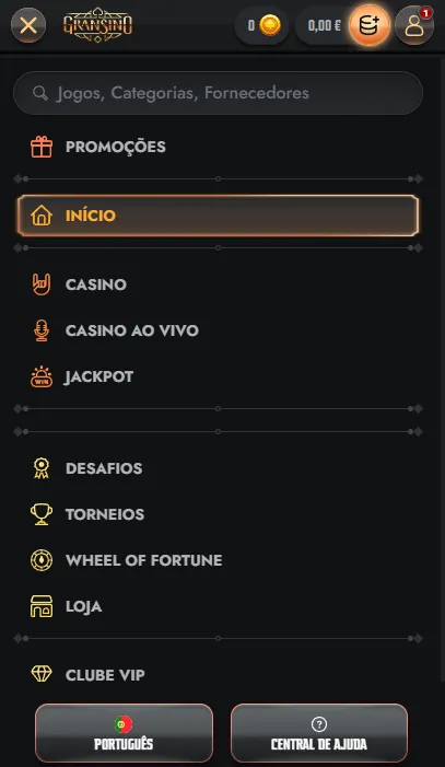 Acesso móvel Gransino para conta e pagamentos