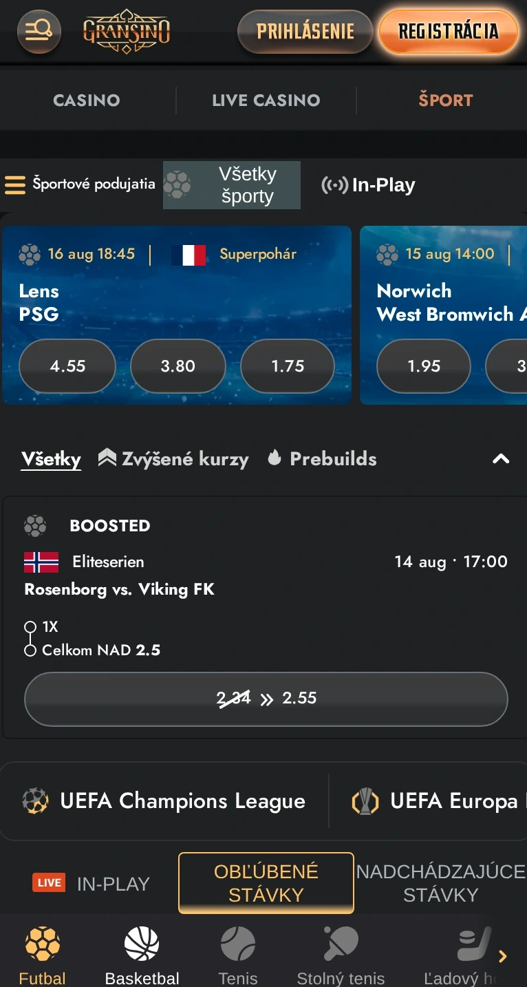 Mobilná stránka Gransino bez potreby sťahovania